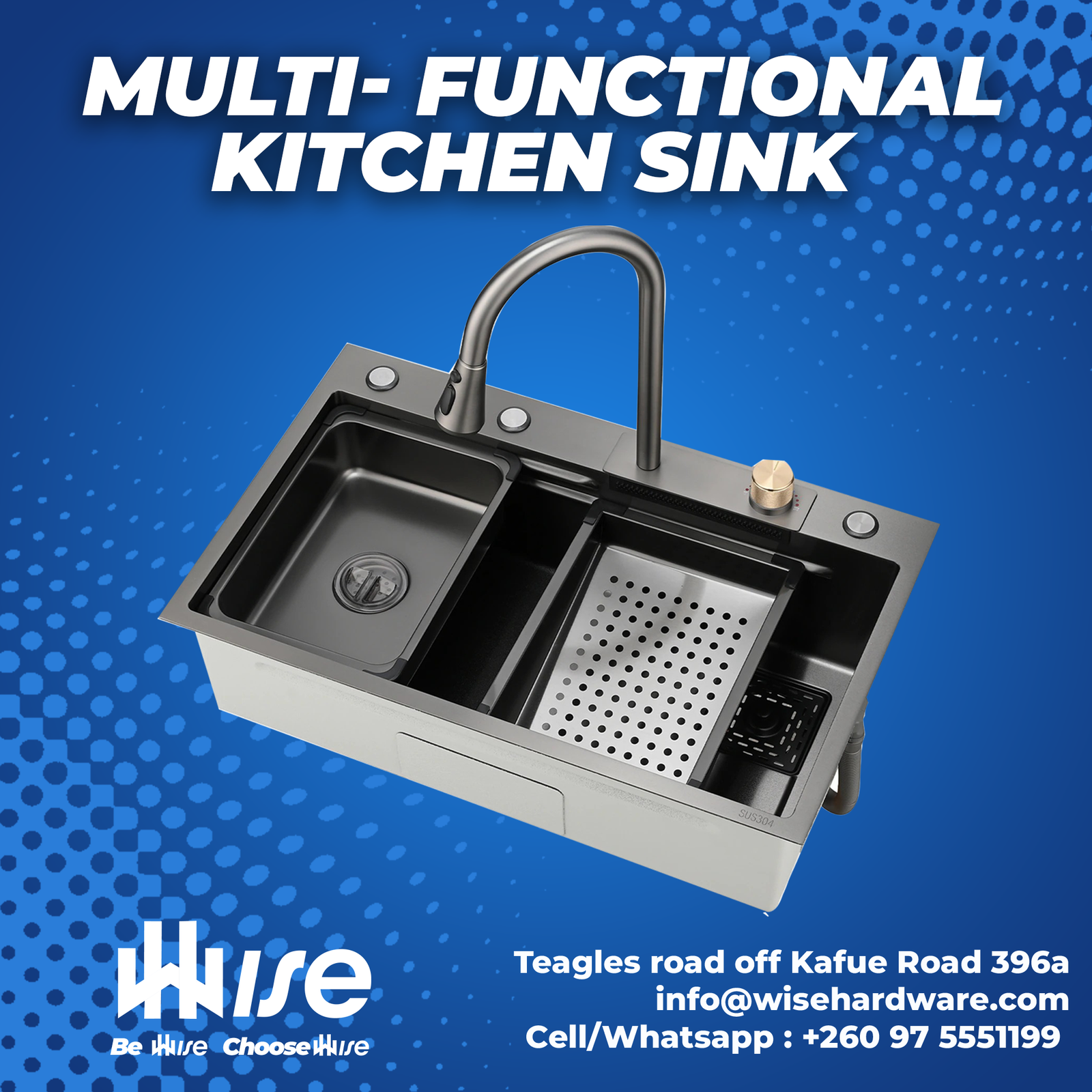 Black multifunction kitchen sink with mixer