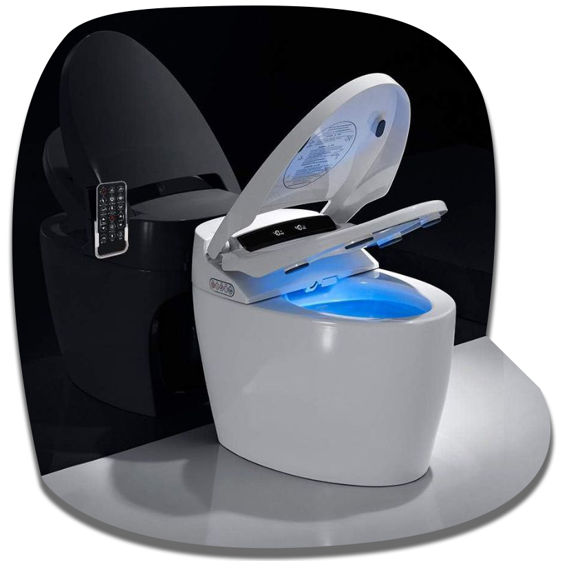 Smart bidet toilet with remote and illuminated bowl